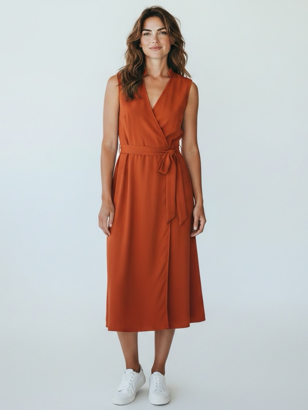 New Calvin Klein Sleeveless Wrap Midi Dress in  Orange retail price $134 size 12